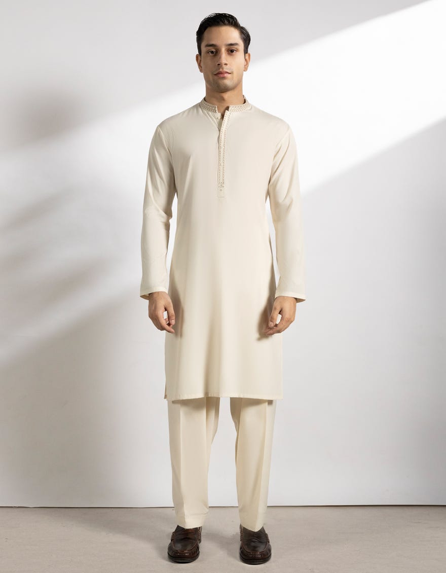 CREAM BLENDED KAMEEZ SHALWAR