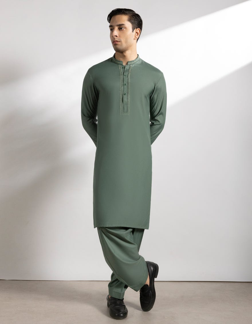 PALE GREEN BLENDED KAMEEZ SHALWAR