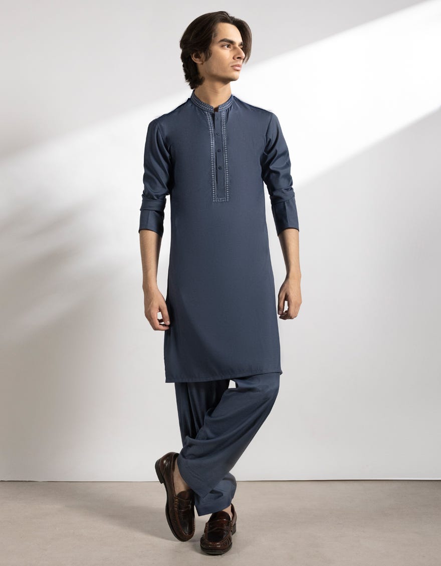 TEAL BLUE BLENDED KAMEEZ SHALWAR