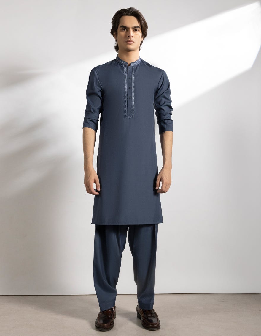 TEAL BLUE BLENDED KAMEEZ SHALWAR