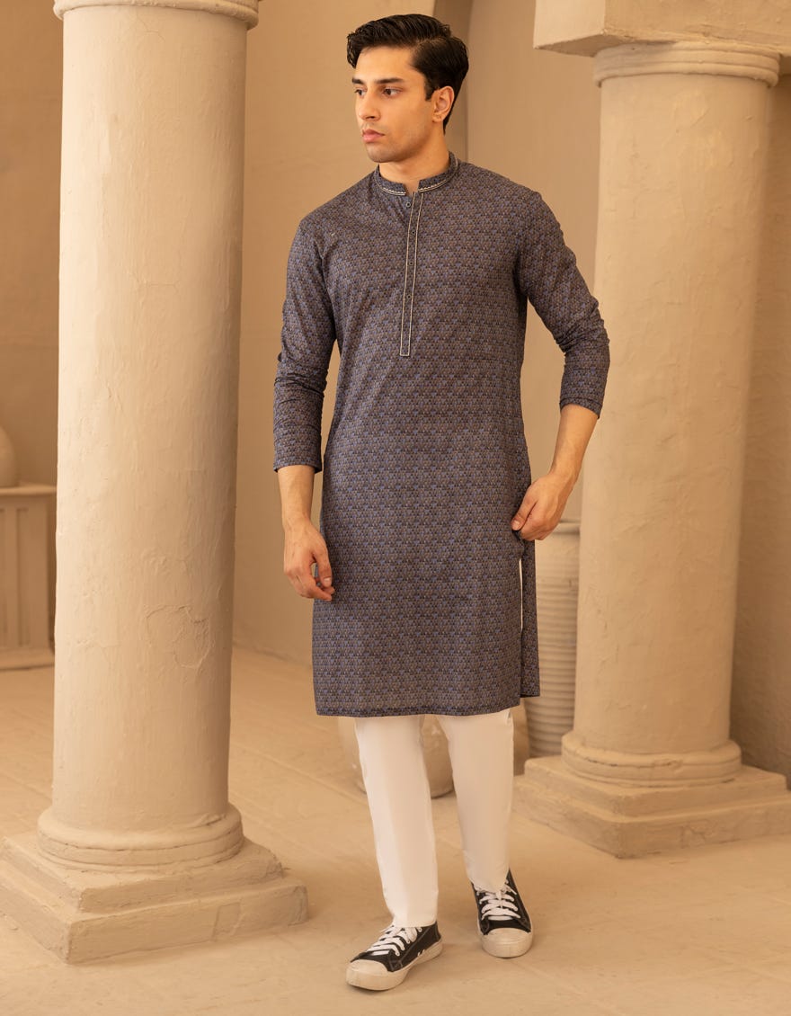 GREY COTTON SEMI-FORMAL KURTA
