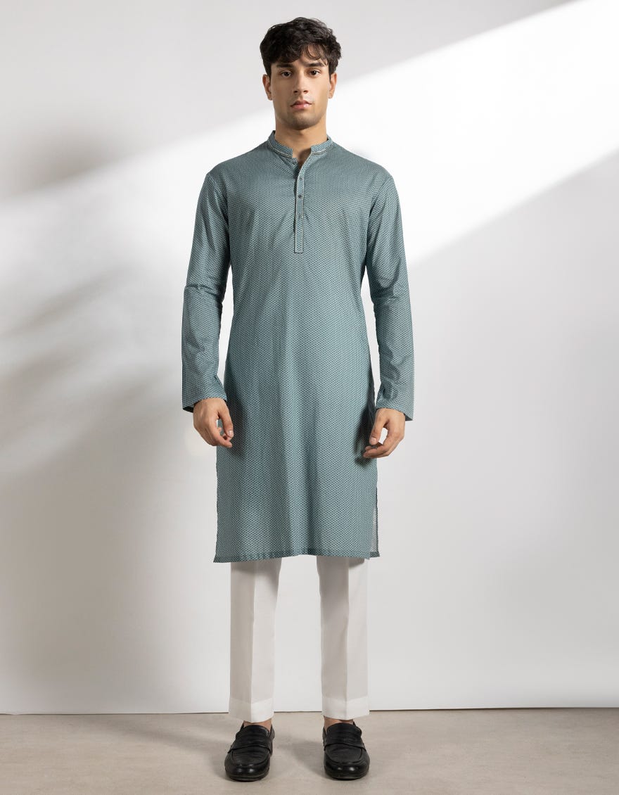 LIGHT BLUE COTTON PRINTED KURTA