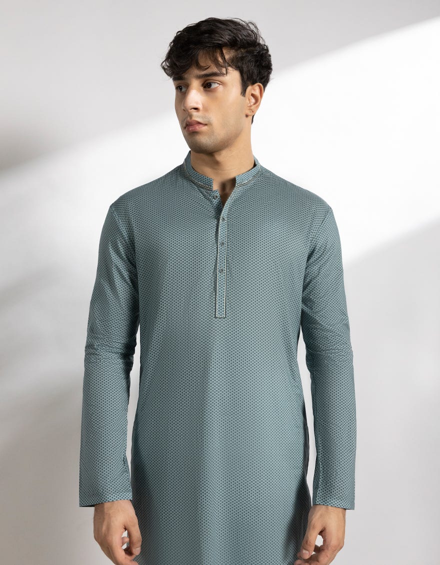 LIGHT BLUE COTTON PRINTED KURTA