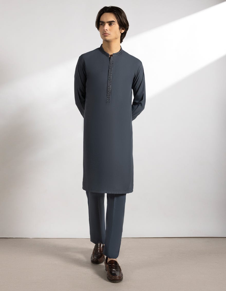 GREY BLENDED KURTA TROUSERS