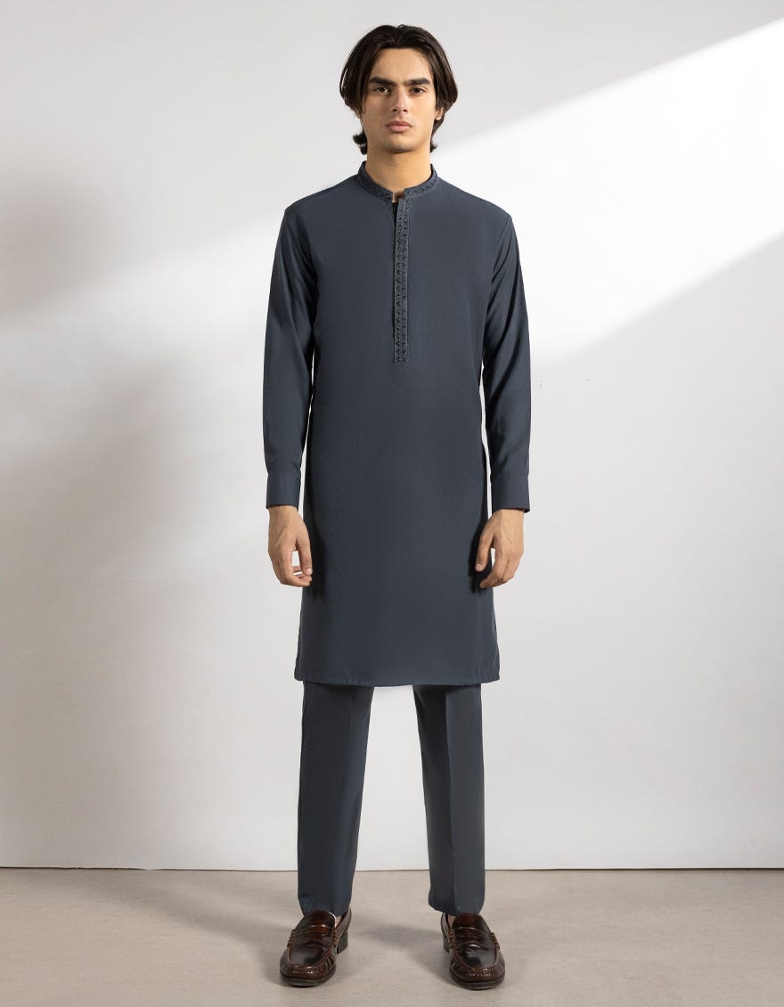 GREY BLENDED KURTA TROUSERS