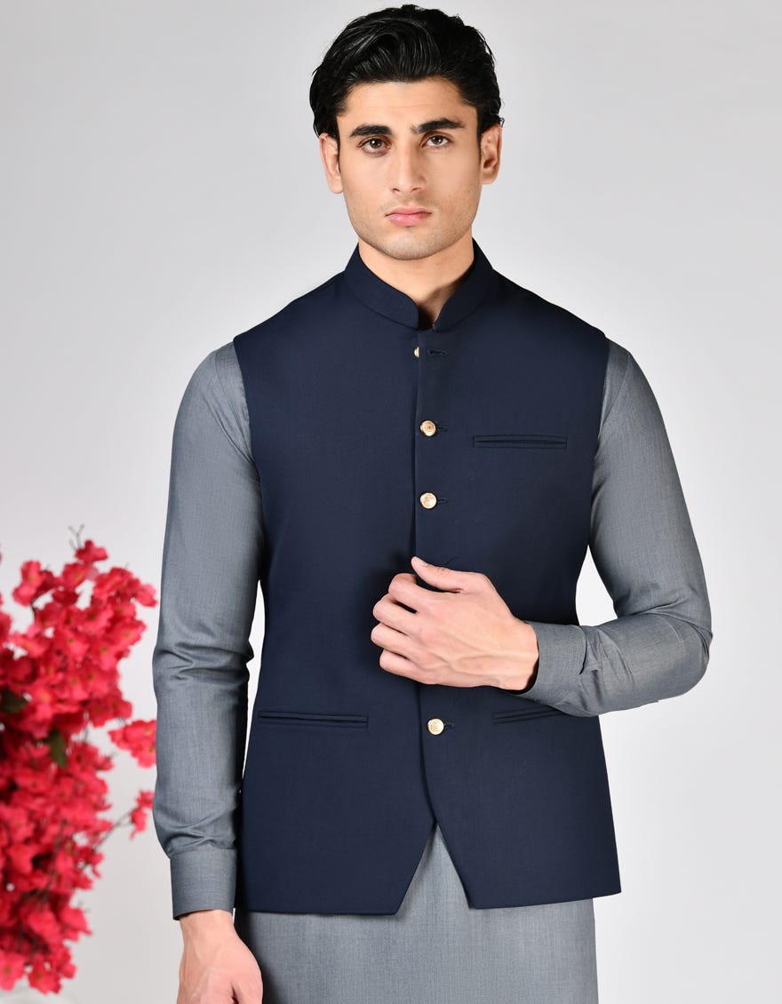 NAVY BLUE SUITING WAISTCOAT|JJVCA50242