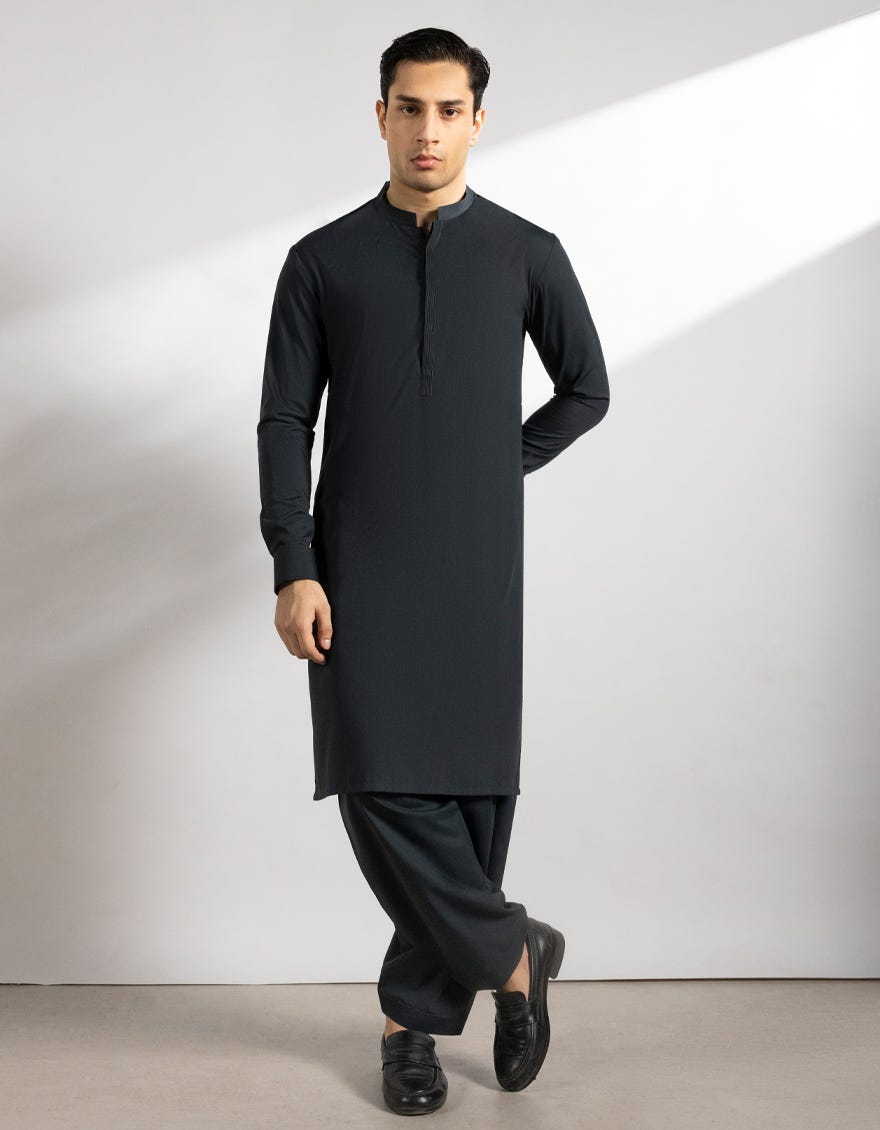 DARK GREEN BLENDED KAMEEZ SHALWAR
