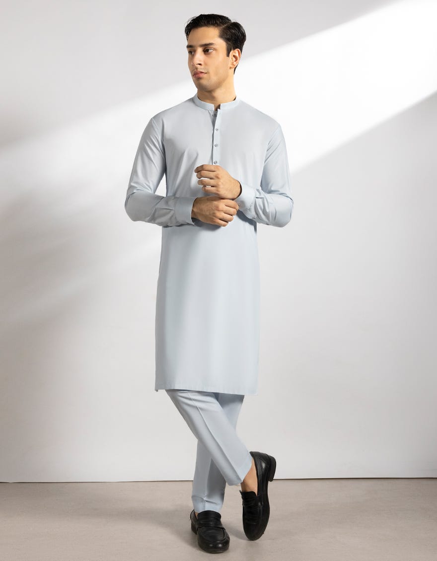 SKY BLUE BLENDED KURTA TROUSERS