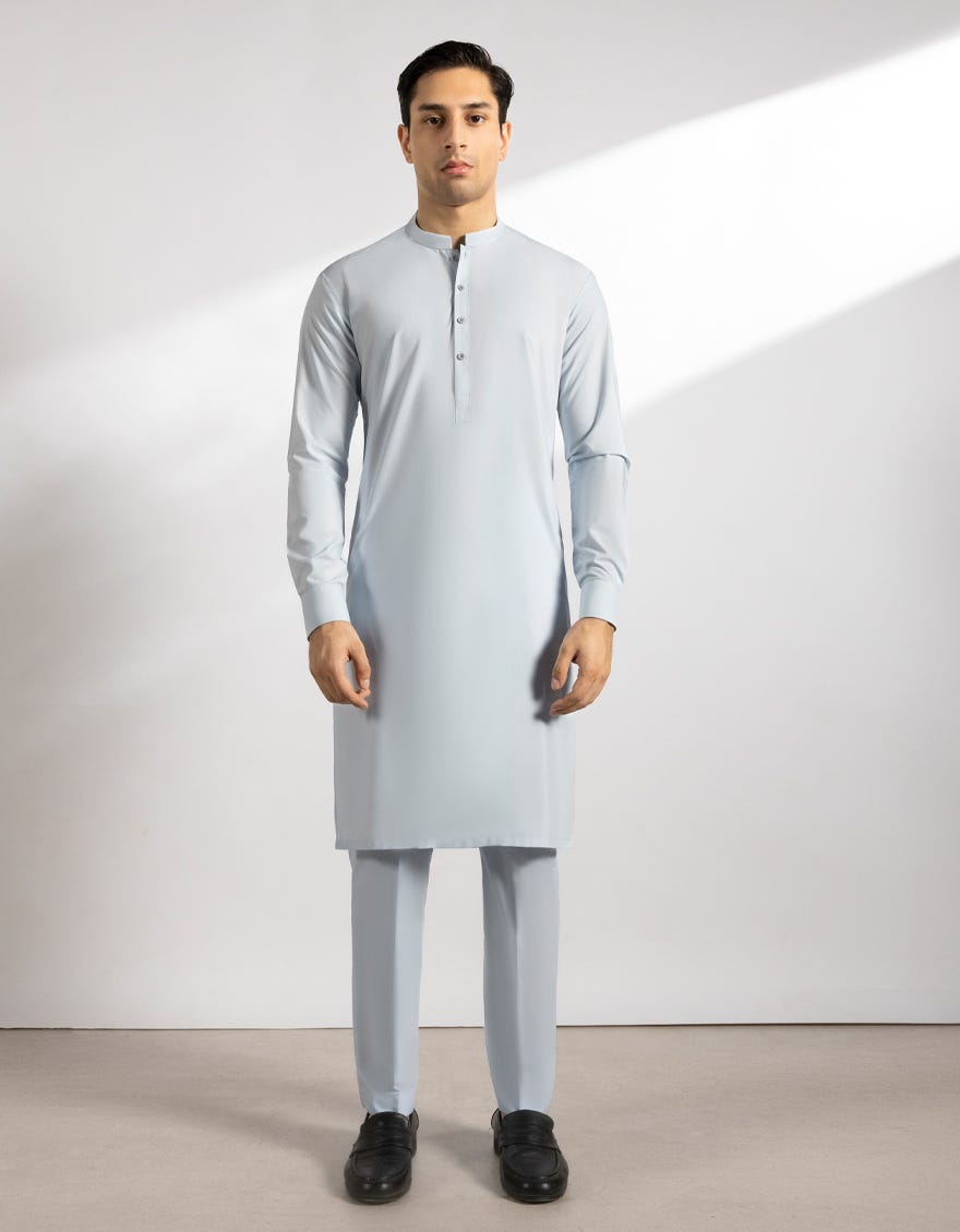 SKY BLUE BLENDED KURTA TROUSERS