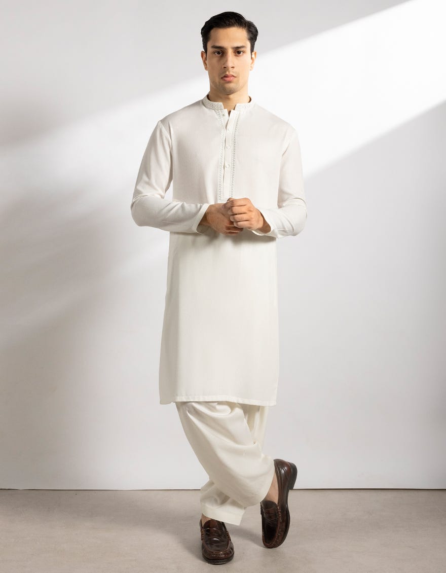 OFF WHITE BLENDED KAMEEZ SHALWAR