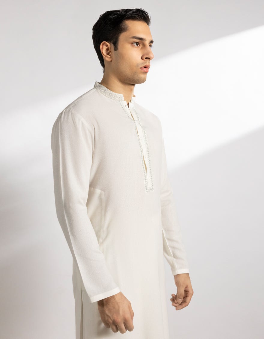 OFF WHITE BLENDED KAMEEZ SHALWAR
