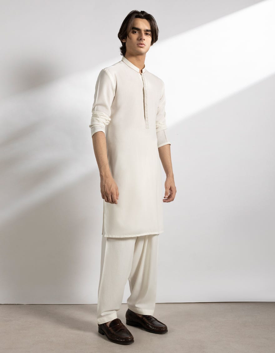 OFF WHITE BLENDED KAMEEZ SHALWAR