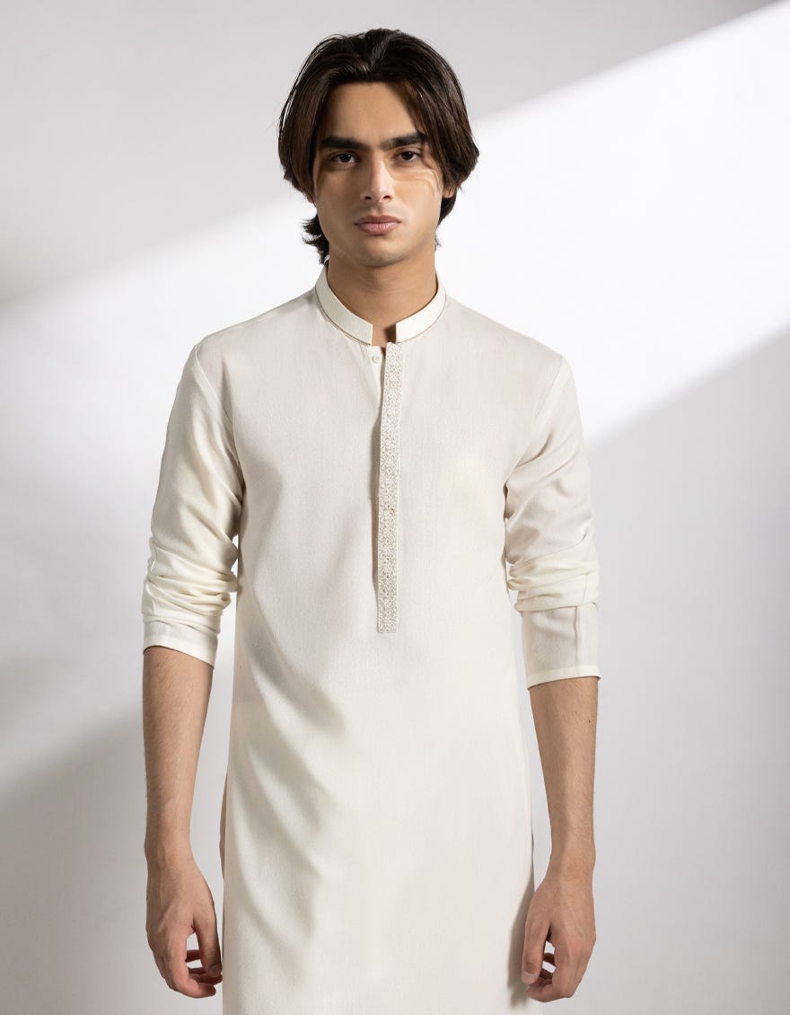 OFF WHITE BLENDED KAMEEZ SHALWAR