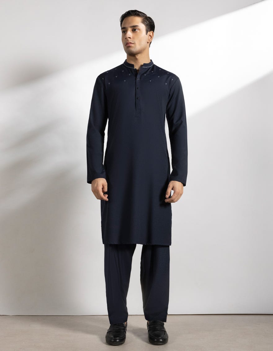 NAVY BLUE BLENDED FORMAL KAMEEZ SHALWAR