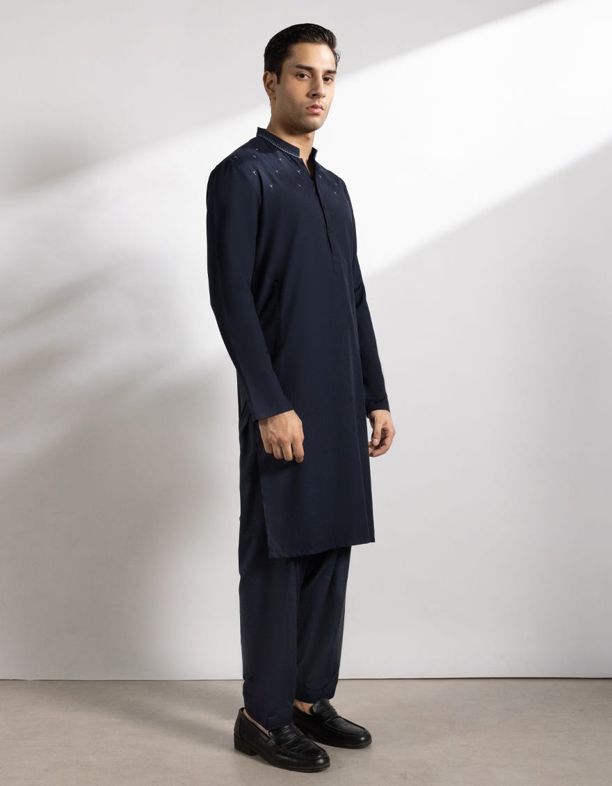 NAVY BLUE BLENDED FORMAL KAMEEZ SHALWAR