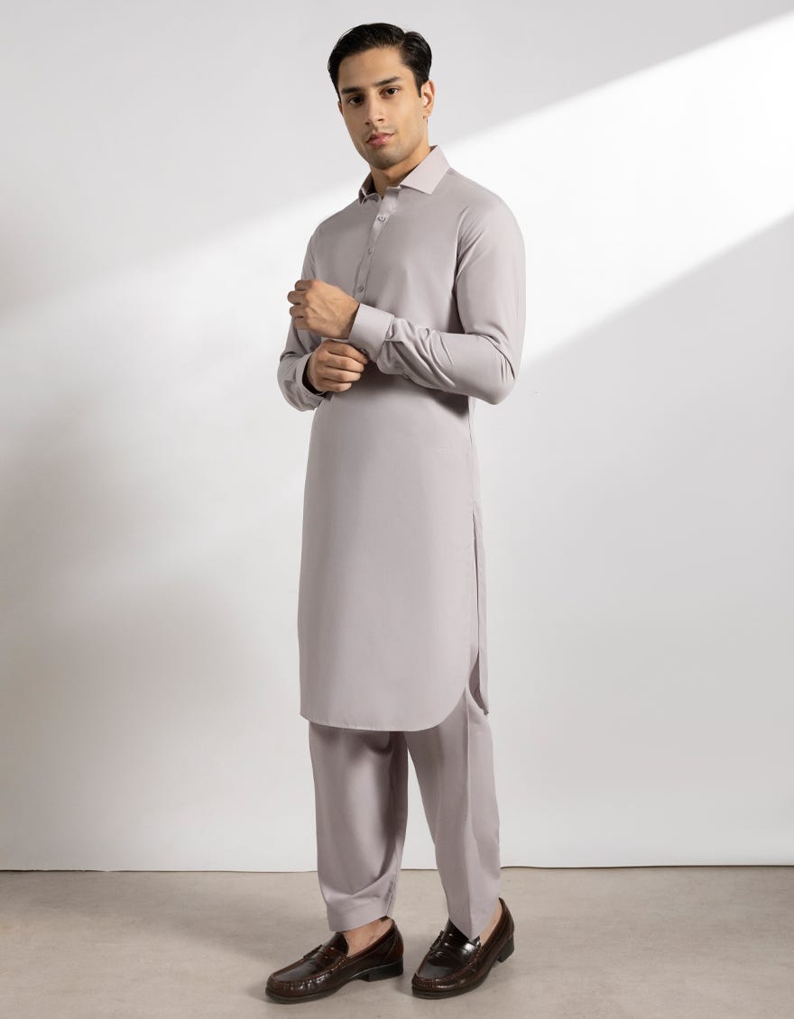 LIGHT GREY BLENDED KAMEEZ SHALWAR
