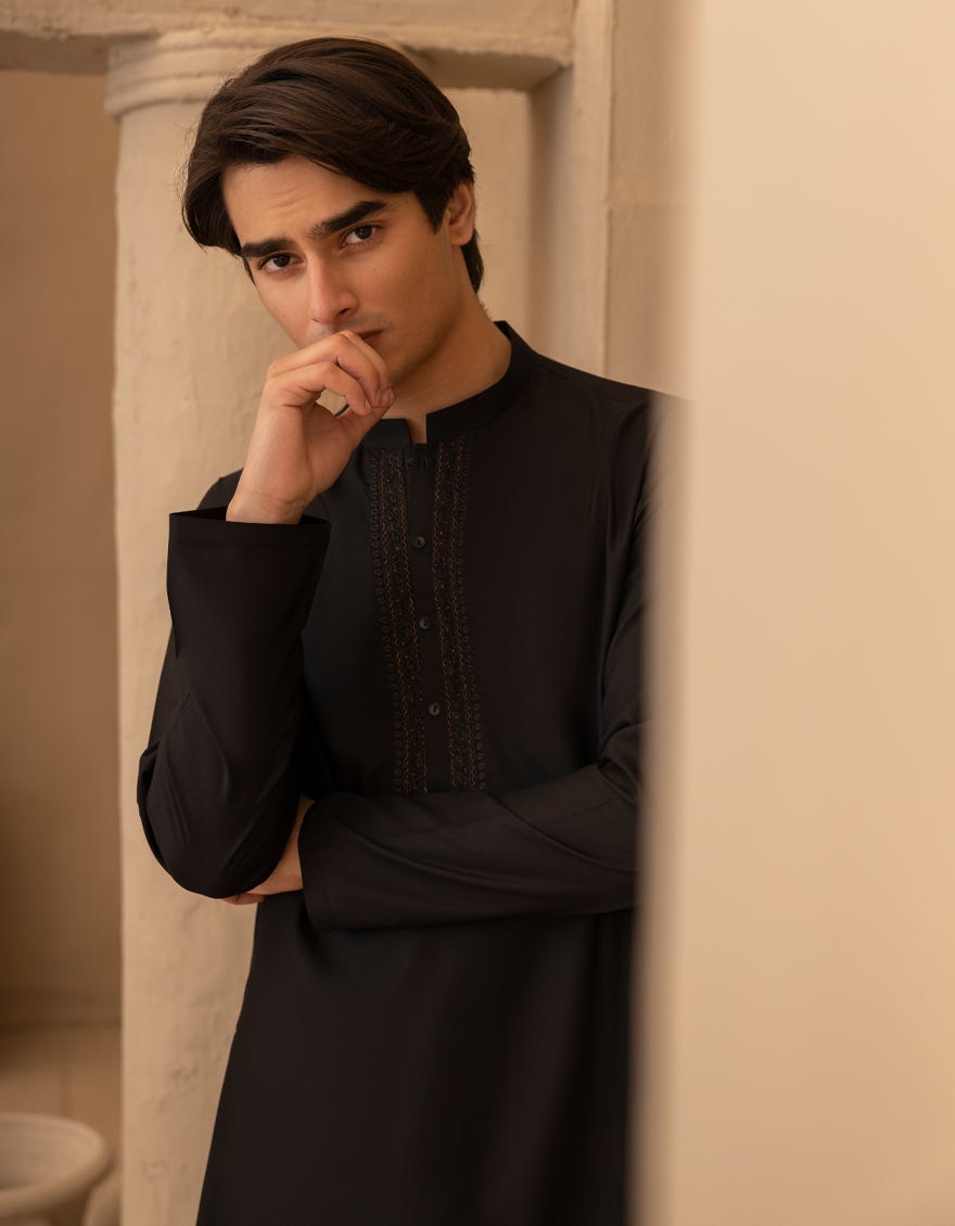 BLACK SEMI-FORMAL KURTA