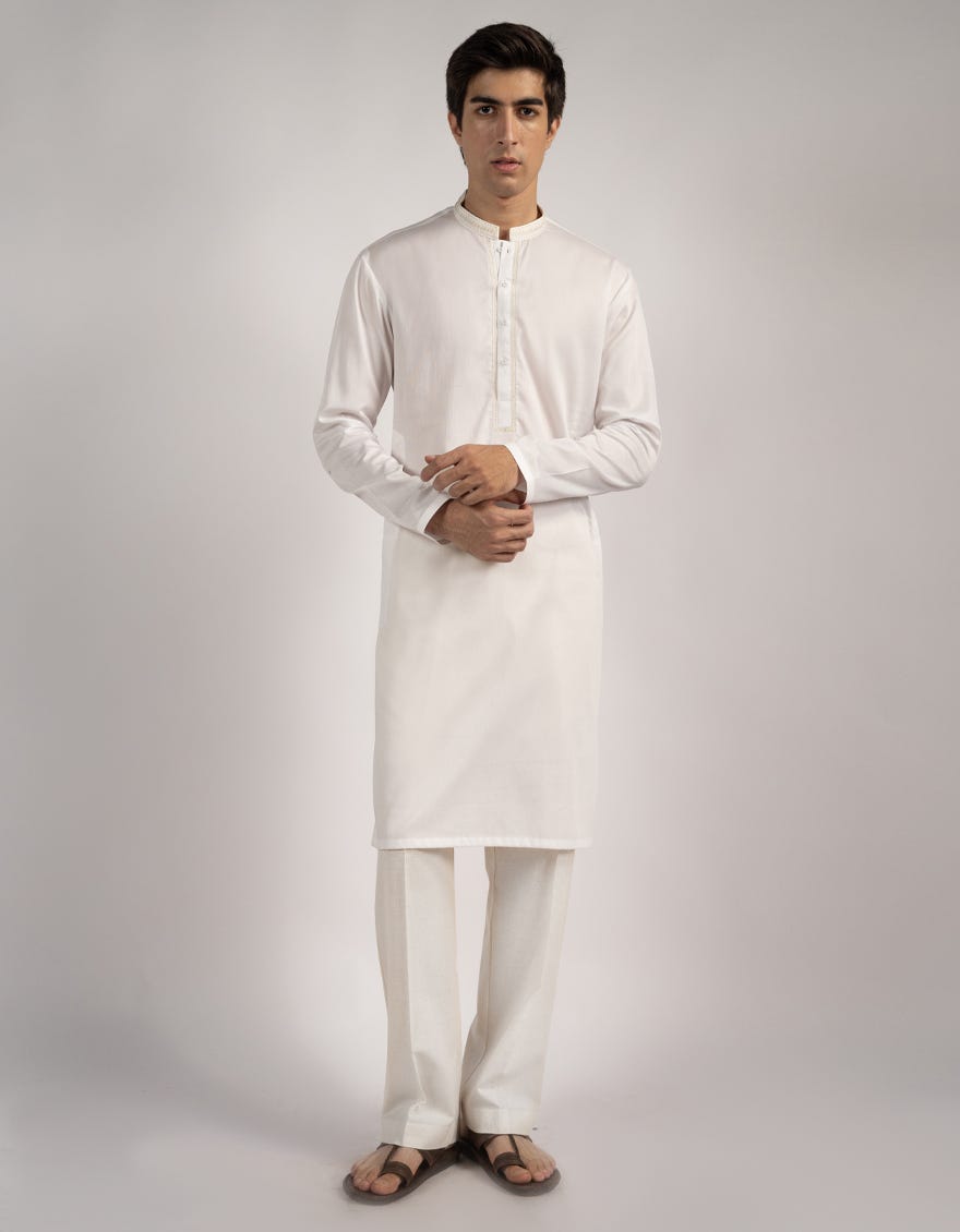 WHITE COTTON SEMI-FORMAL KURTA
