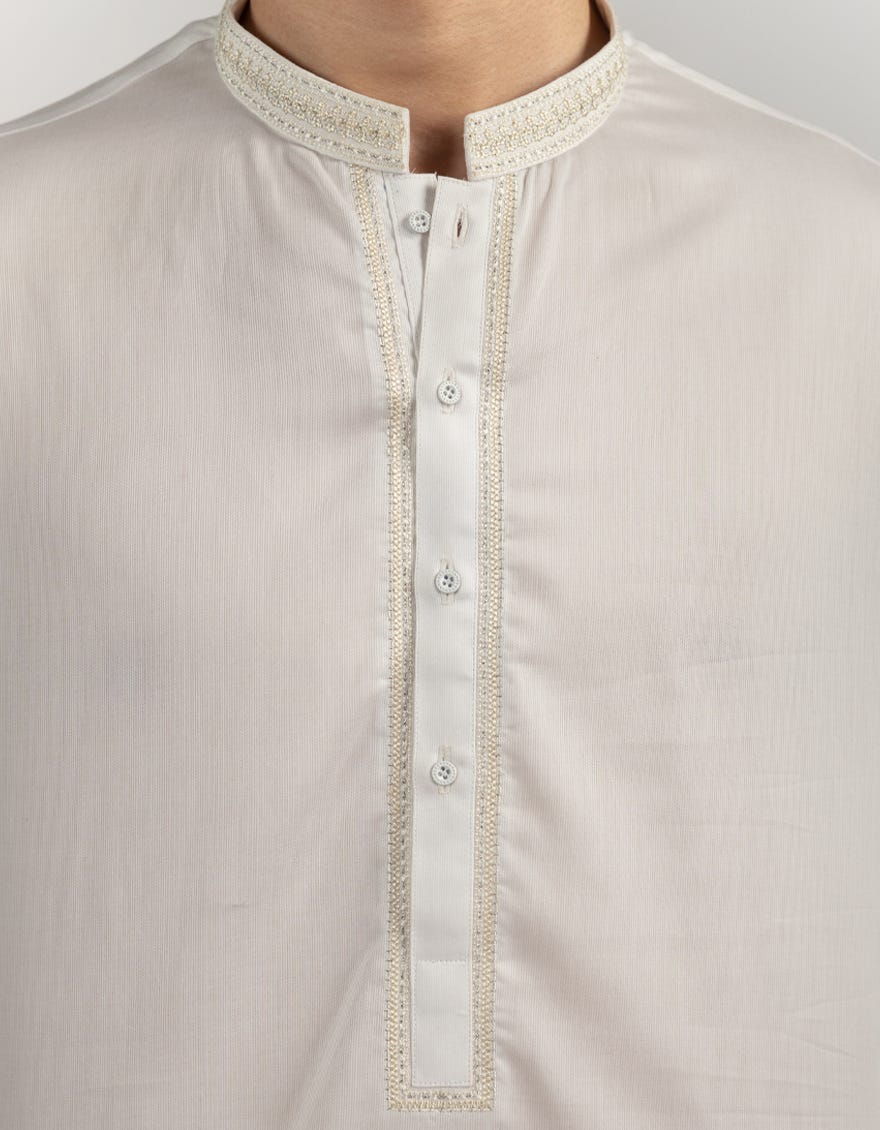 WHITE COTTON SEMI-FORMAL KURTA