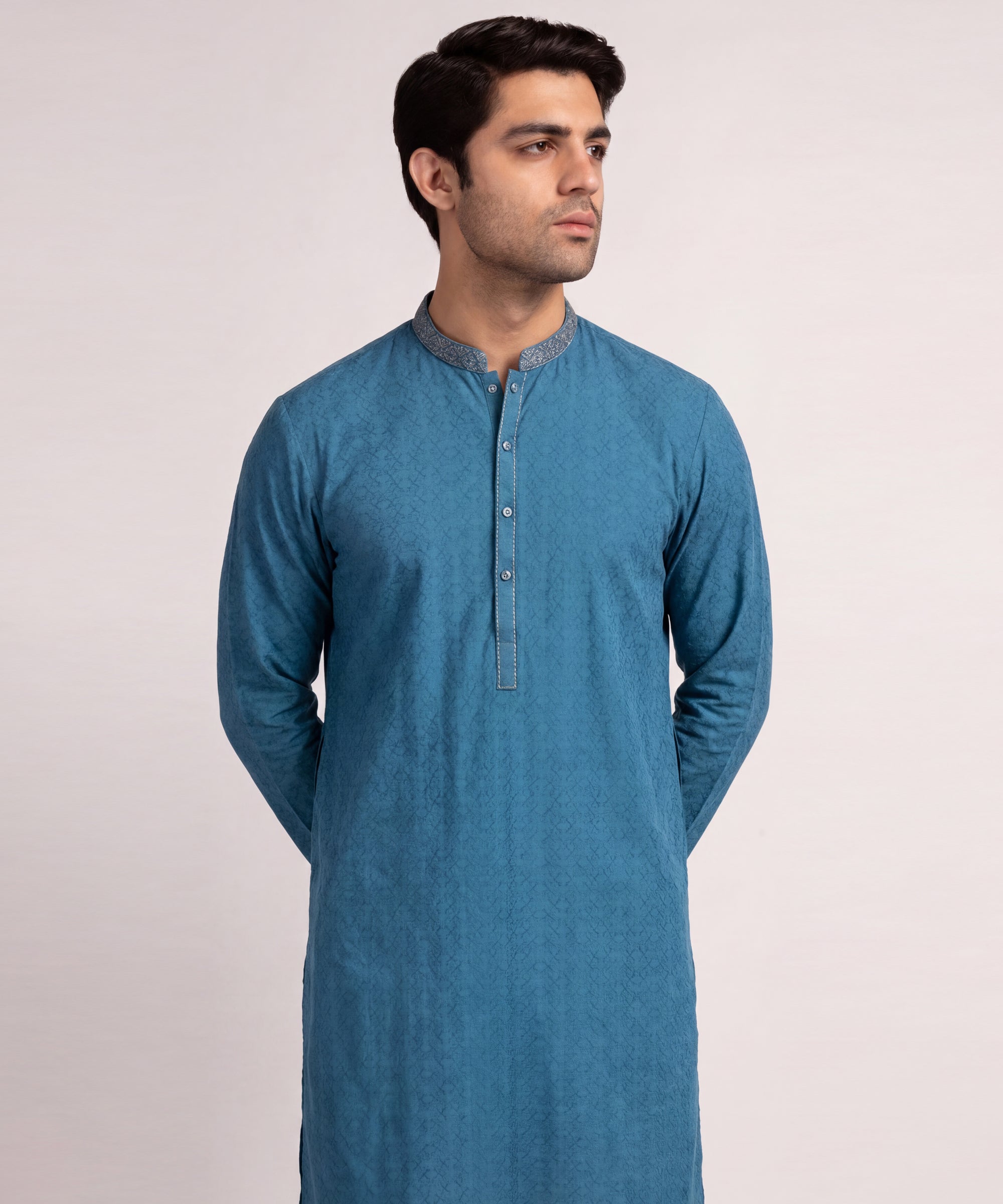 TEAL COTTON SEMI-FORMAL KURTA