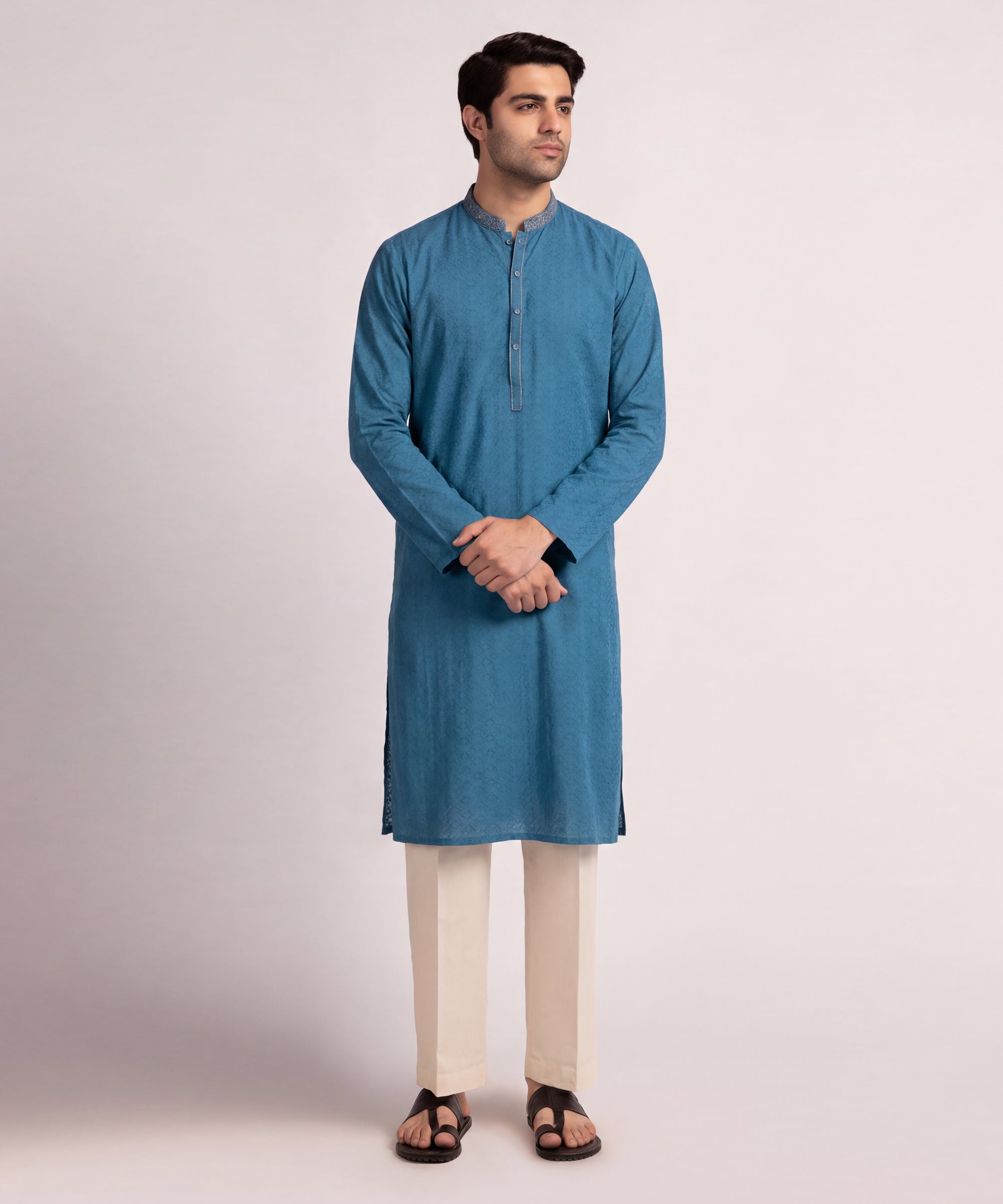 TEAL COTTON SEMI-FORMAL KURTA