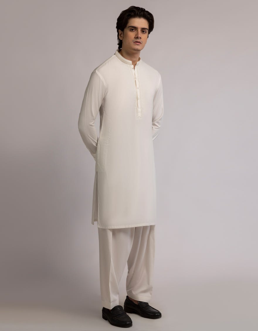 OFF WHITE BLENDED SEMI-FORMAL KAMEEZ SHALWAR