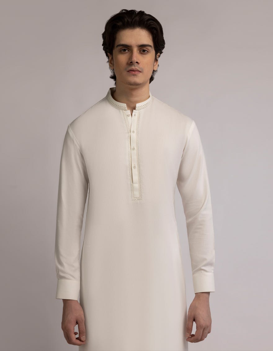 OFF WHITE BLENDED SEMI-FORMAL KAMEEZ SHALWAR