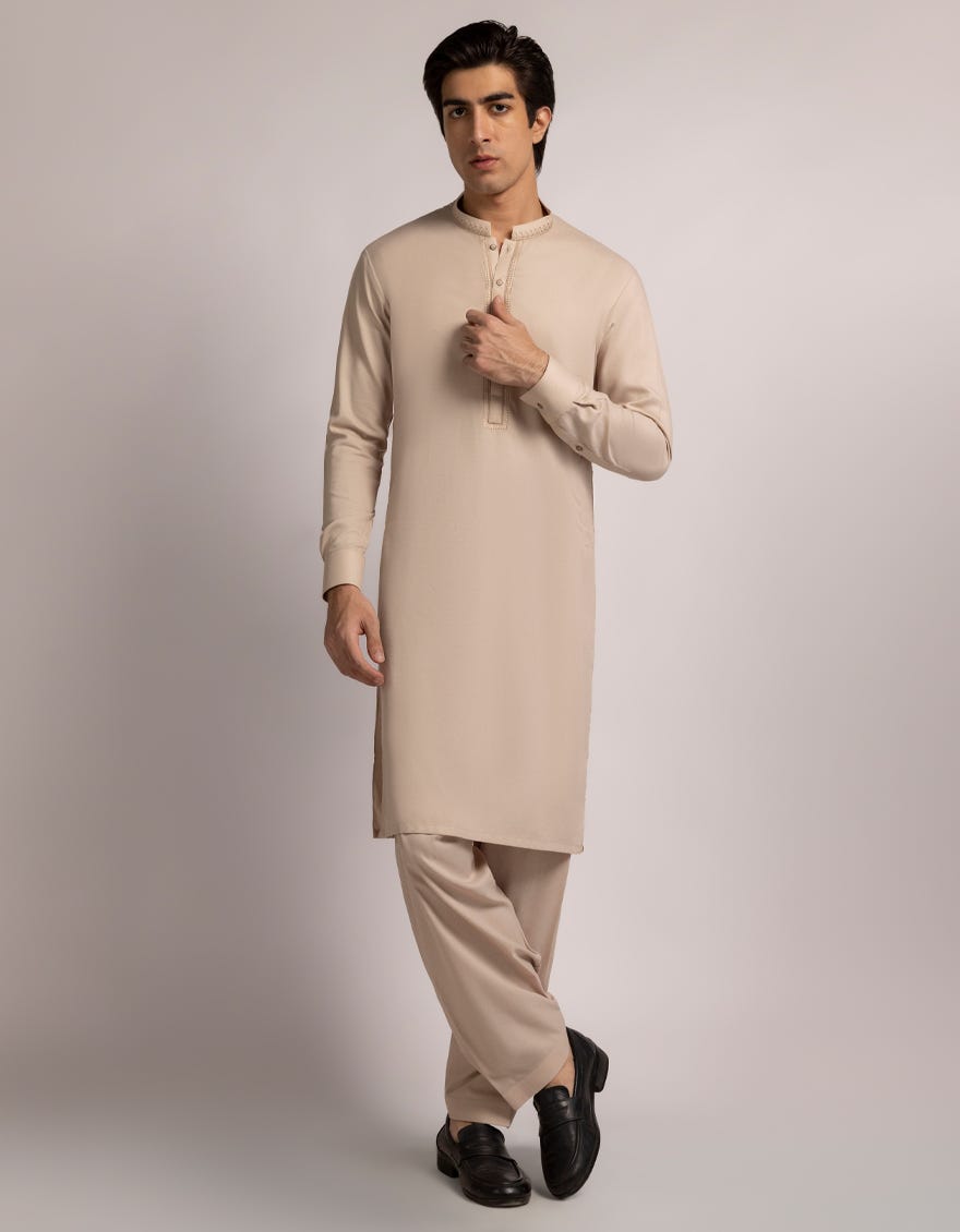 BEIGE SEMI FORMAL KAMEEZ SHALWAR