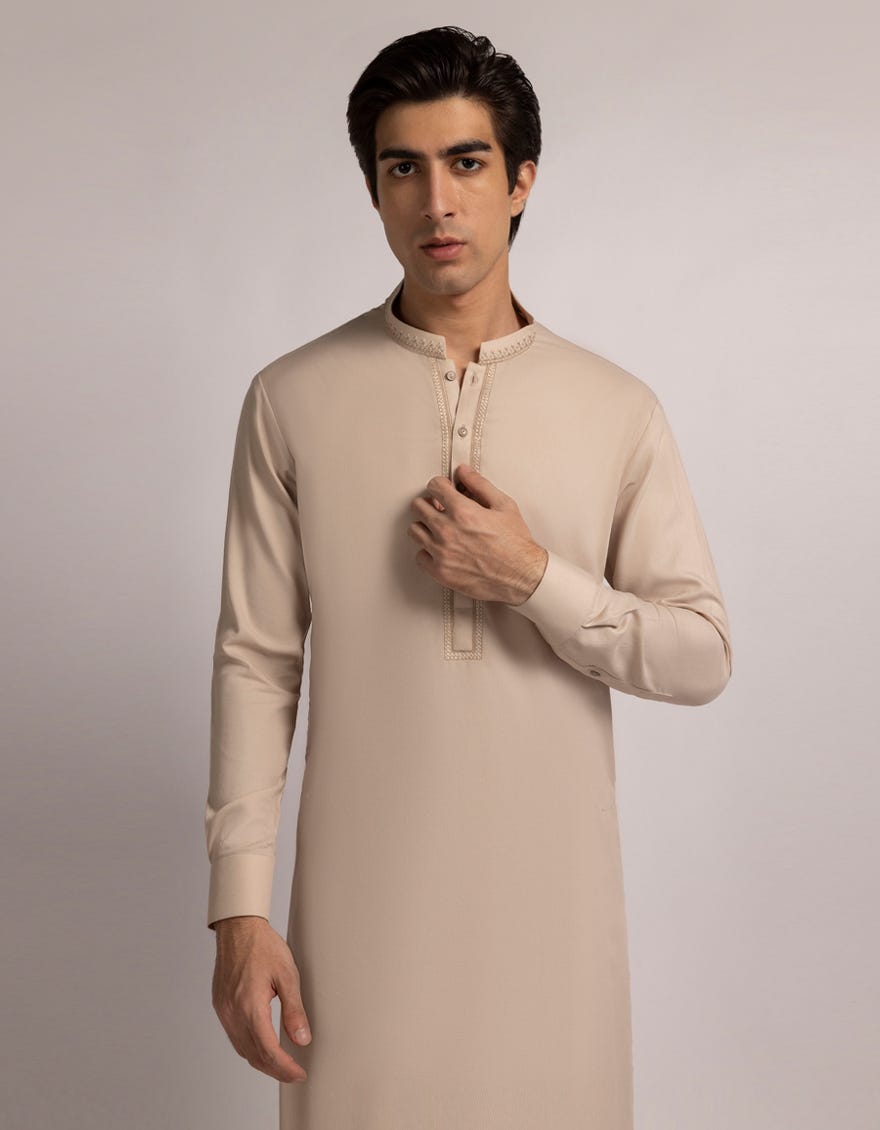 BEIGE SEMI FORMAL KAMEEZ SHALWAR