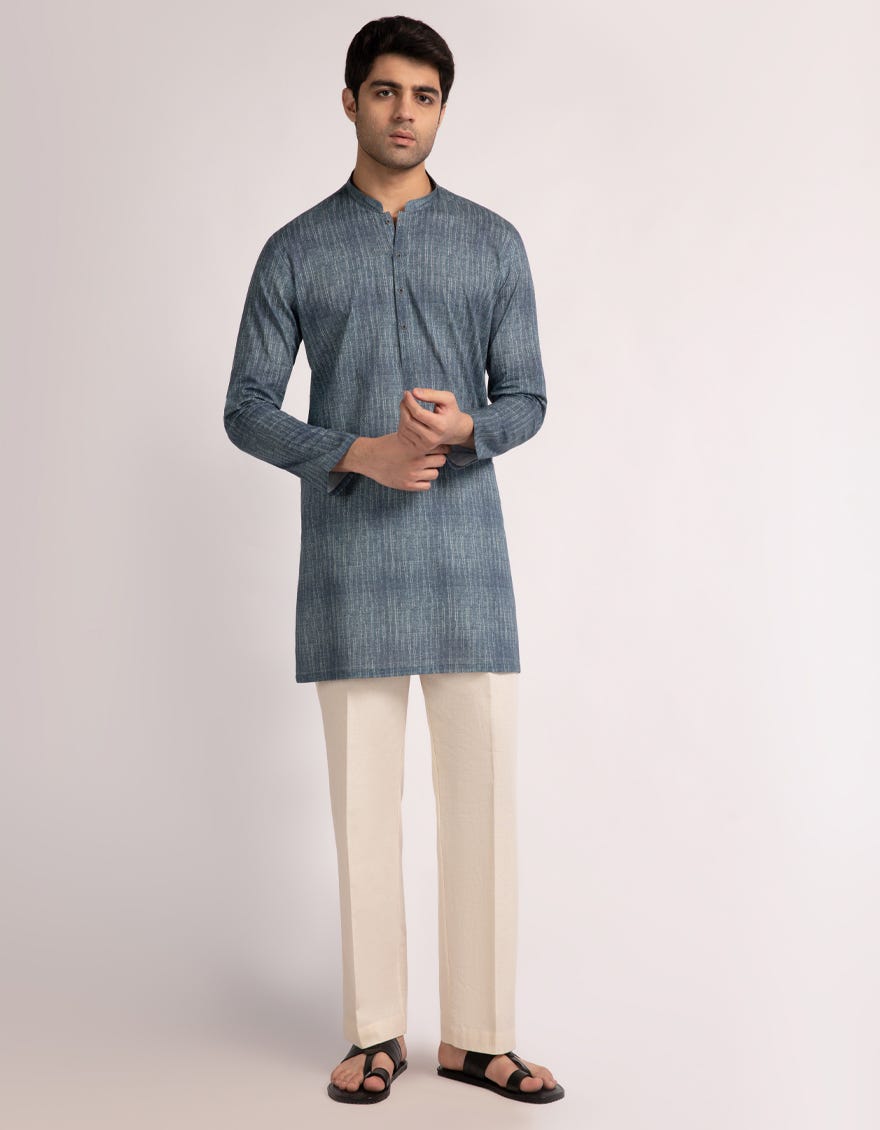 BLUE COTTON CASUAL SHORT KURTA