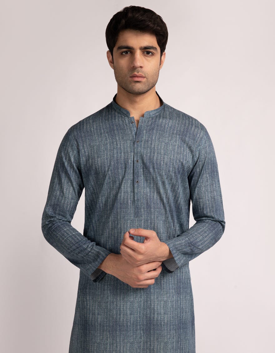 BLUE COTTON CASUAL SHORT KURTA
