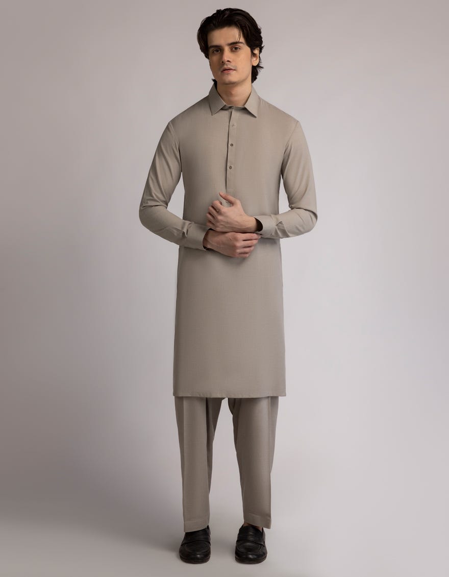 LIGHT GREY BLENDED PLAIN KAMEEZ SHALWAR