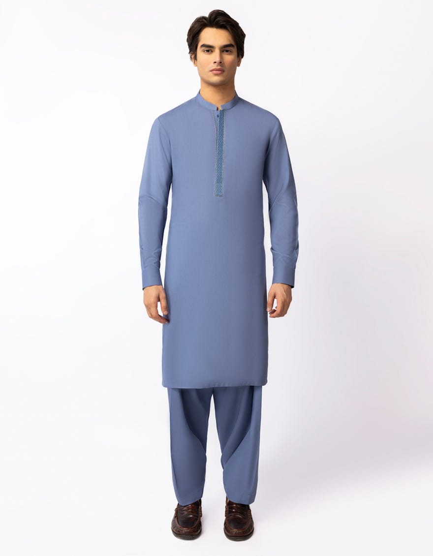 LIGHT BLUE SEMI-FORMAL KAMEEZ SHALWAR