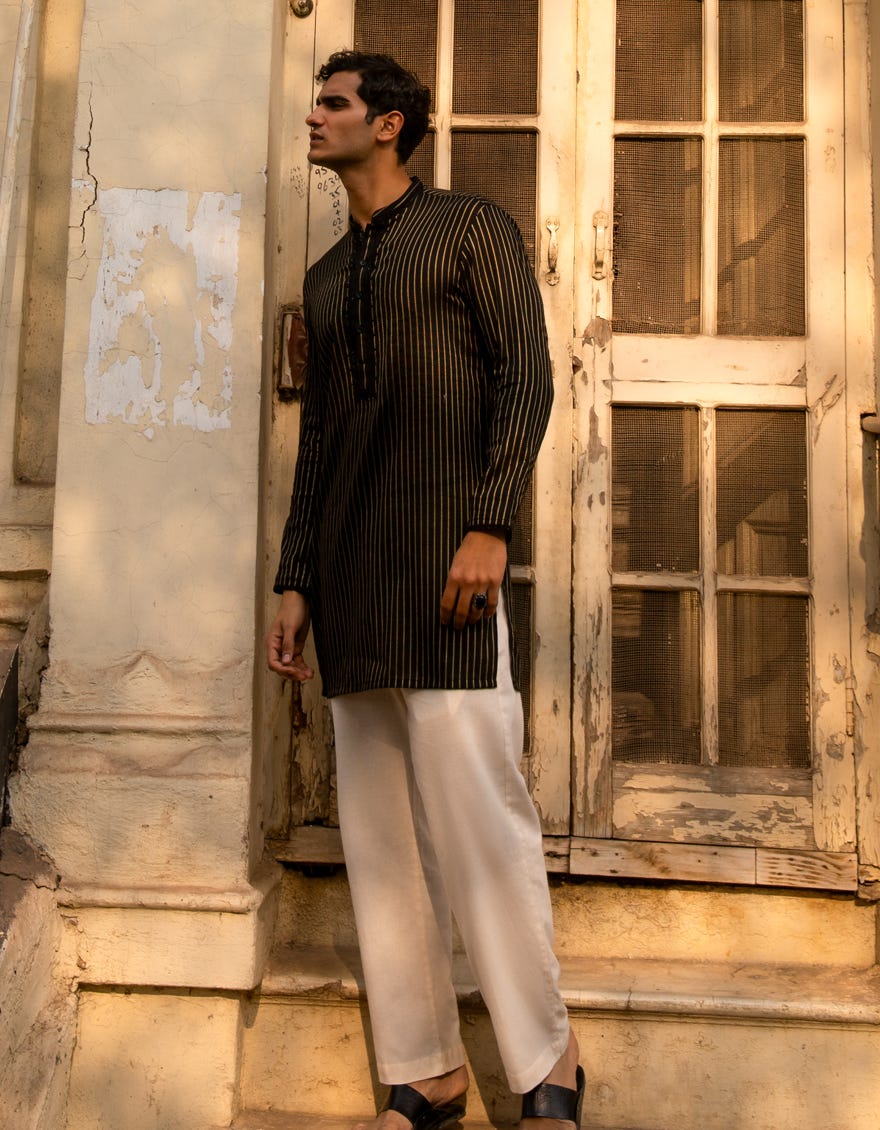BLACK COTTON FORMAL SHORT KURTA