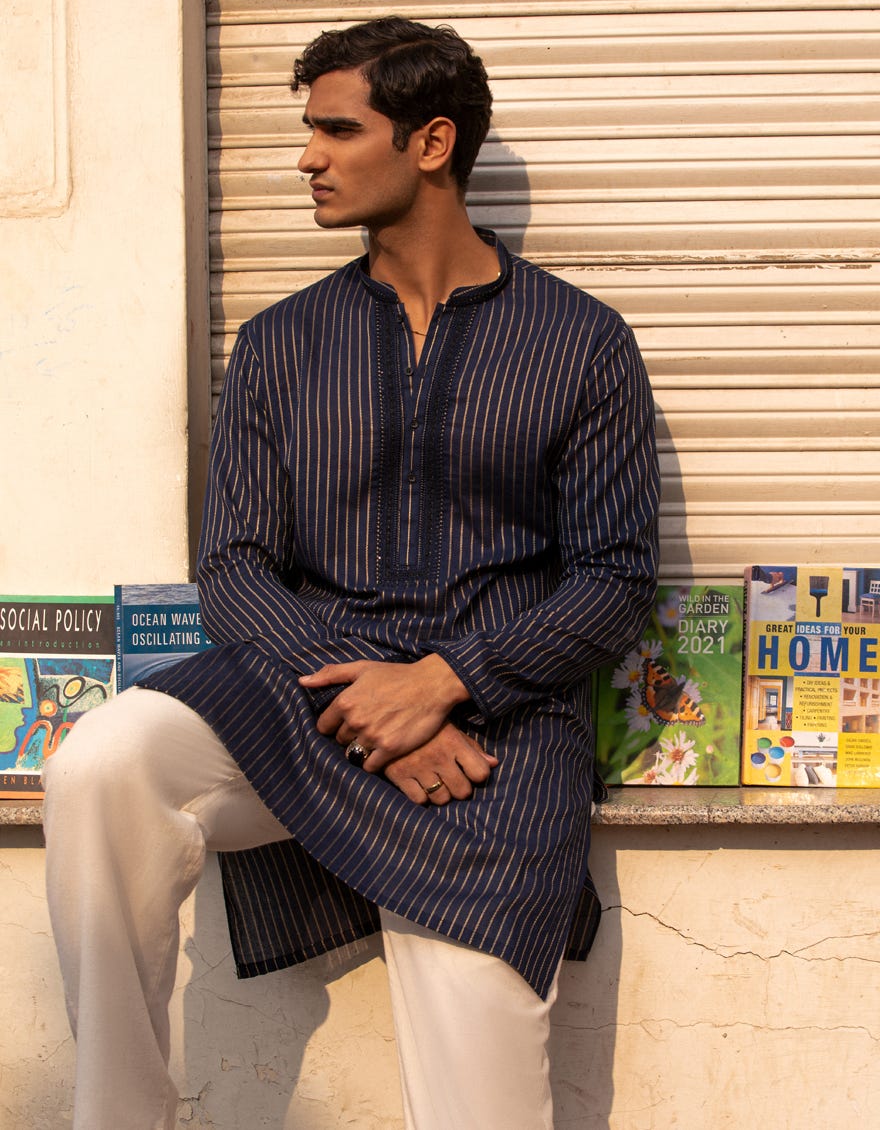 NAVY BLUE COTTON FORMAL SHORT KURTA