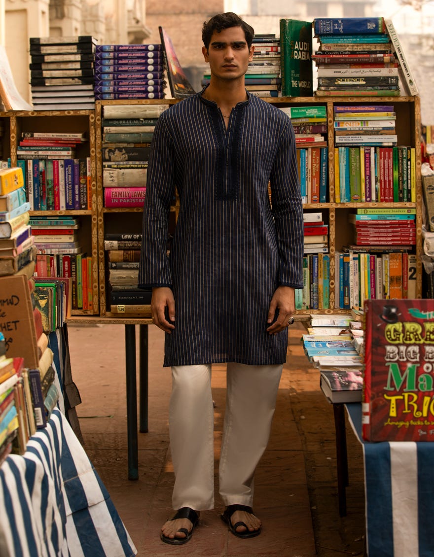 NAVY BLUE COTTON FORMAL SHORT KURTA