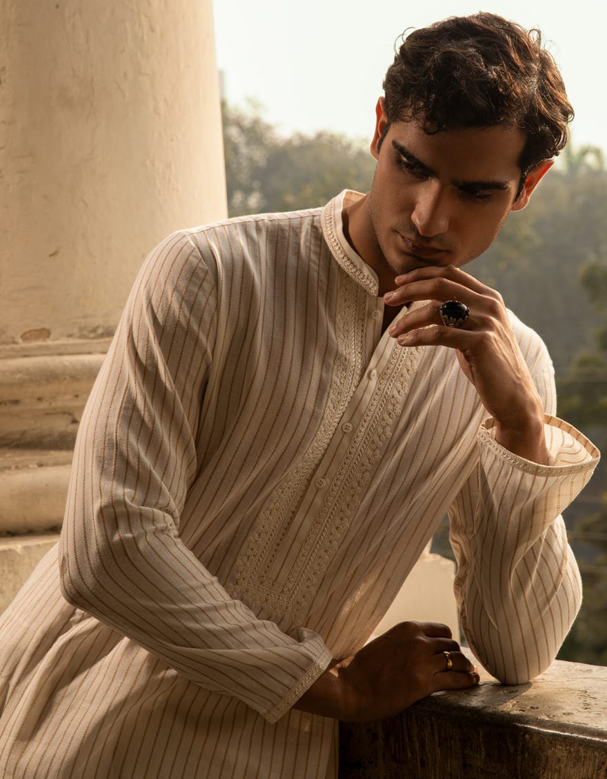 OFF WHITE COTTON FORMAL SHORT KURTA