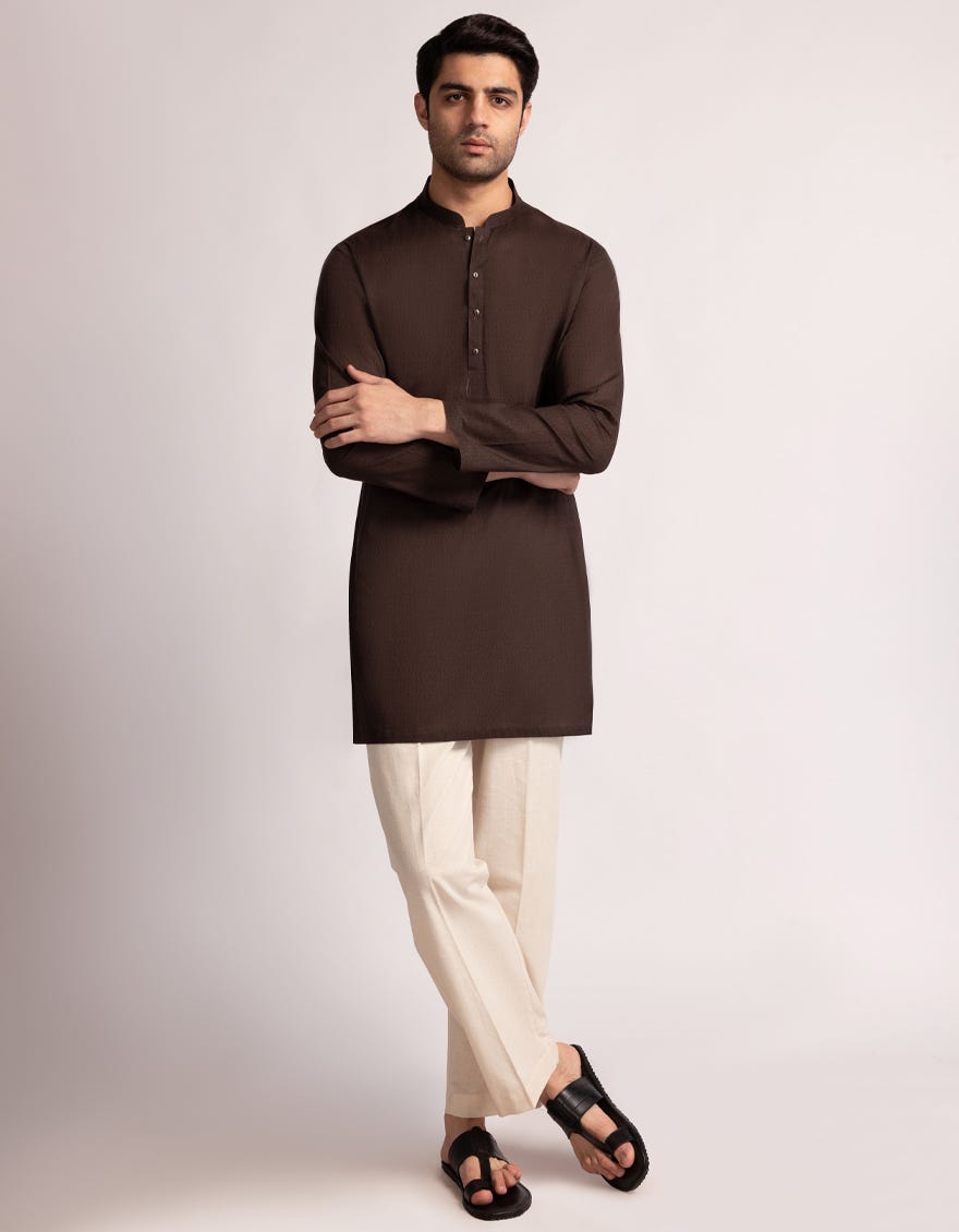 BROWN COTTON CASUAL SHORT KURTA