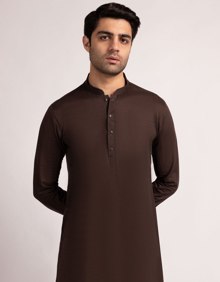 BROWN COTTON CASUAL SHORT KURTA