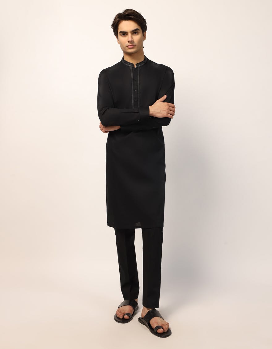 BLACK COTTON SEMI-FORMAL KURTA TROUSER