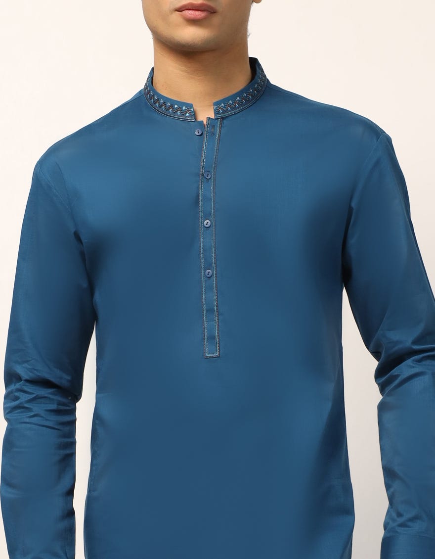 BLUE COTTON SEMI-FORMAL KURTA TROUSER