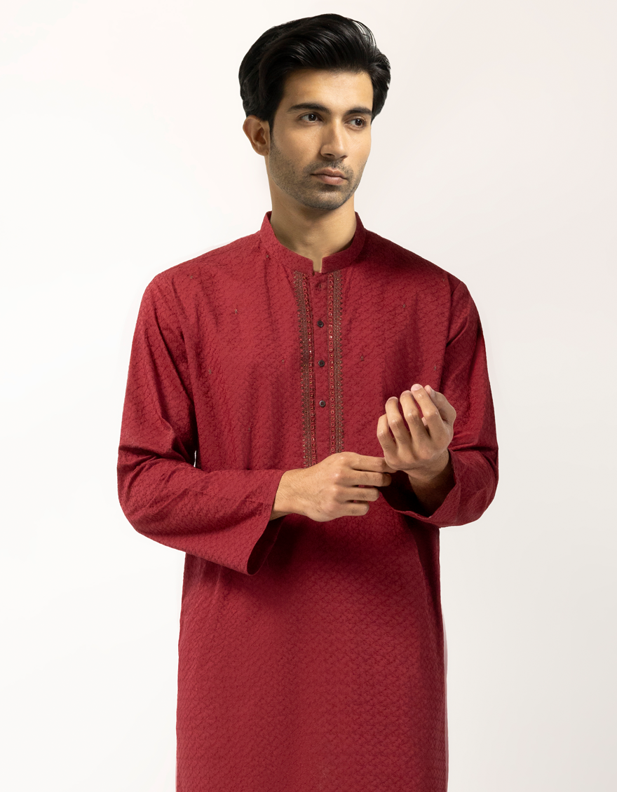 MAROON COTTON SEMI-FORMAL KURTA TROUSERS