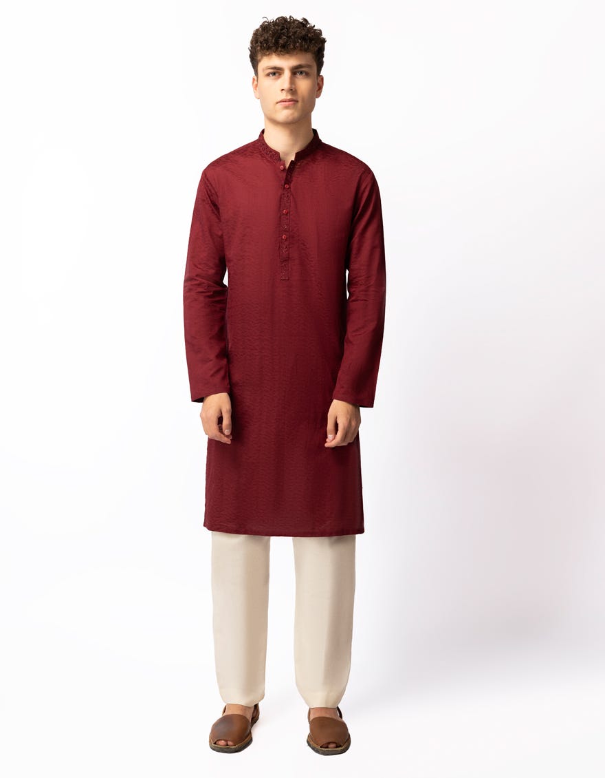 MAROON COTTON SEMI-FORMAL KURTA