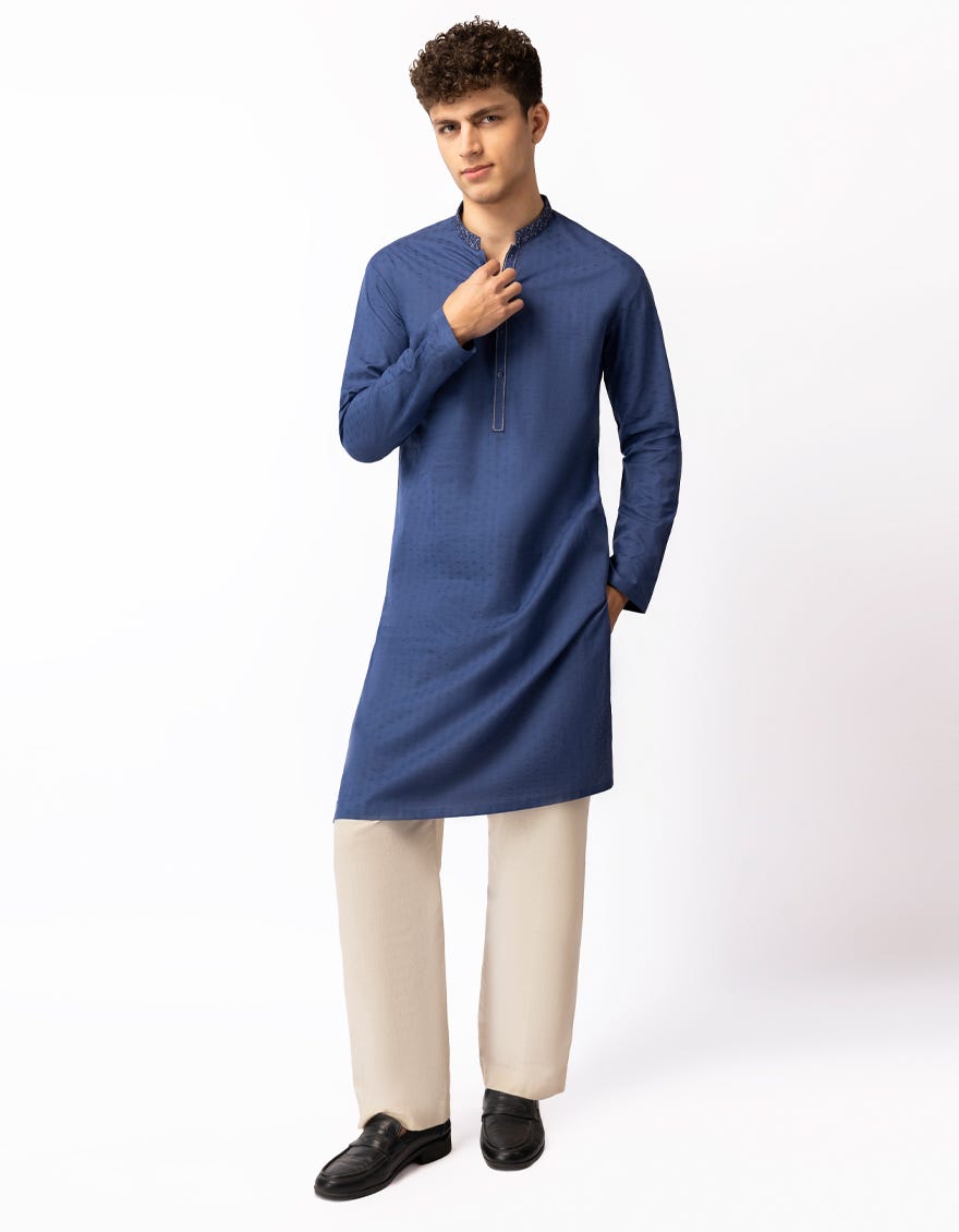 BLUE COTTON CASUAL KURTA