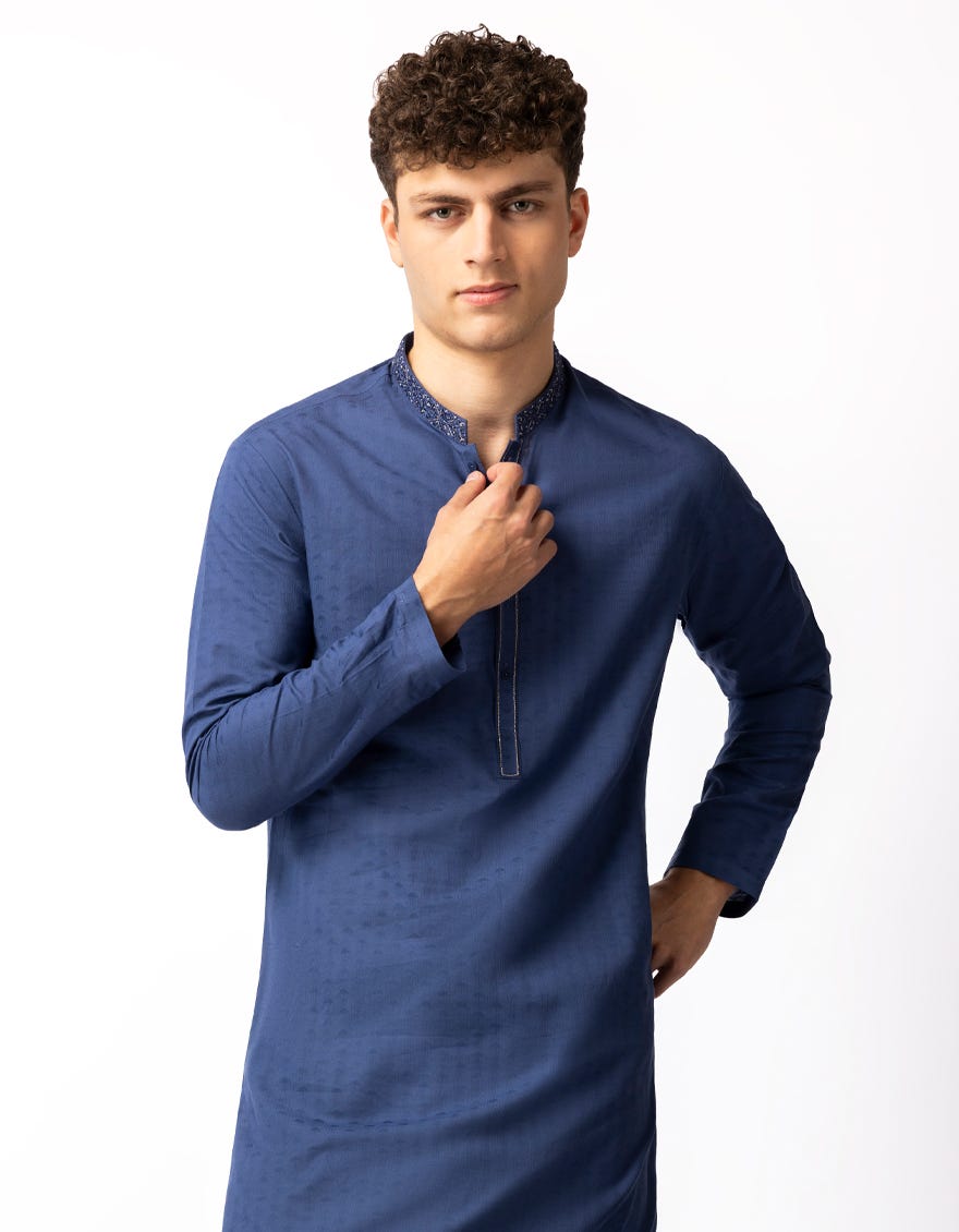 BLUE COTTON CASUAL KURTA