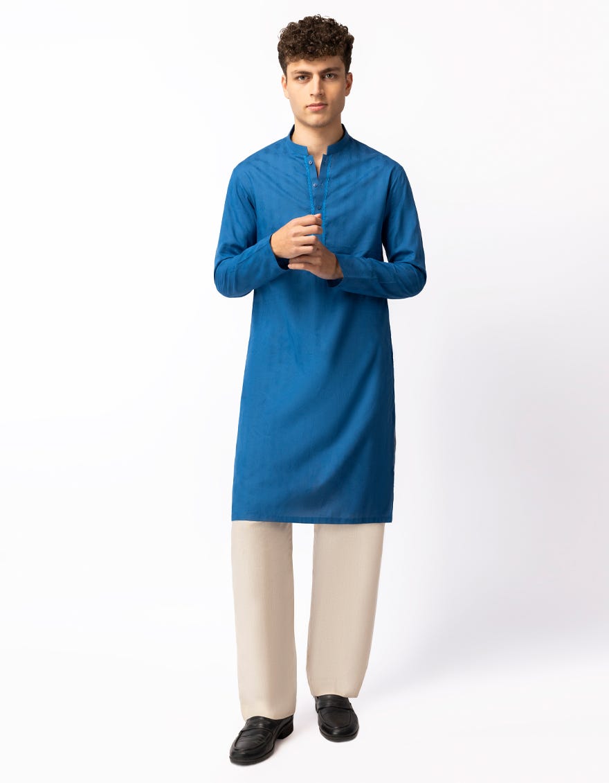 BLUE COTTON FORMAL KURTA