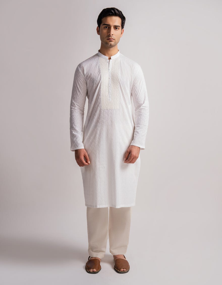 WHITE COTTON FORMAL KURTA