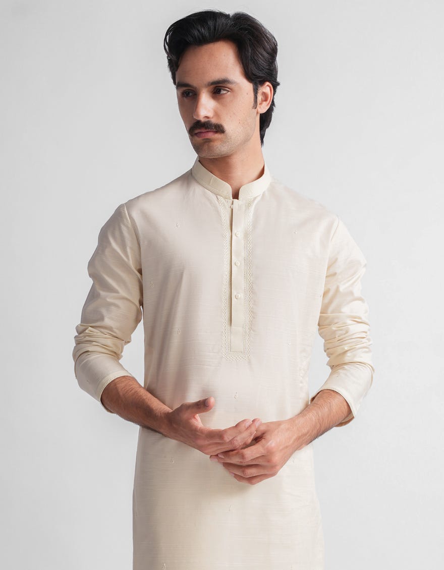 CREAM COTTON FORMAL KURTA TROUSERS