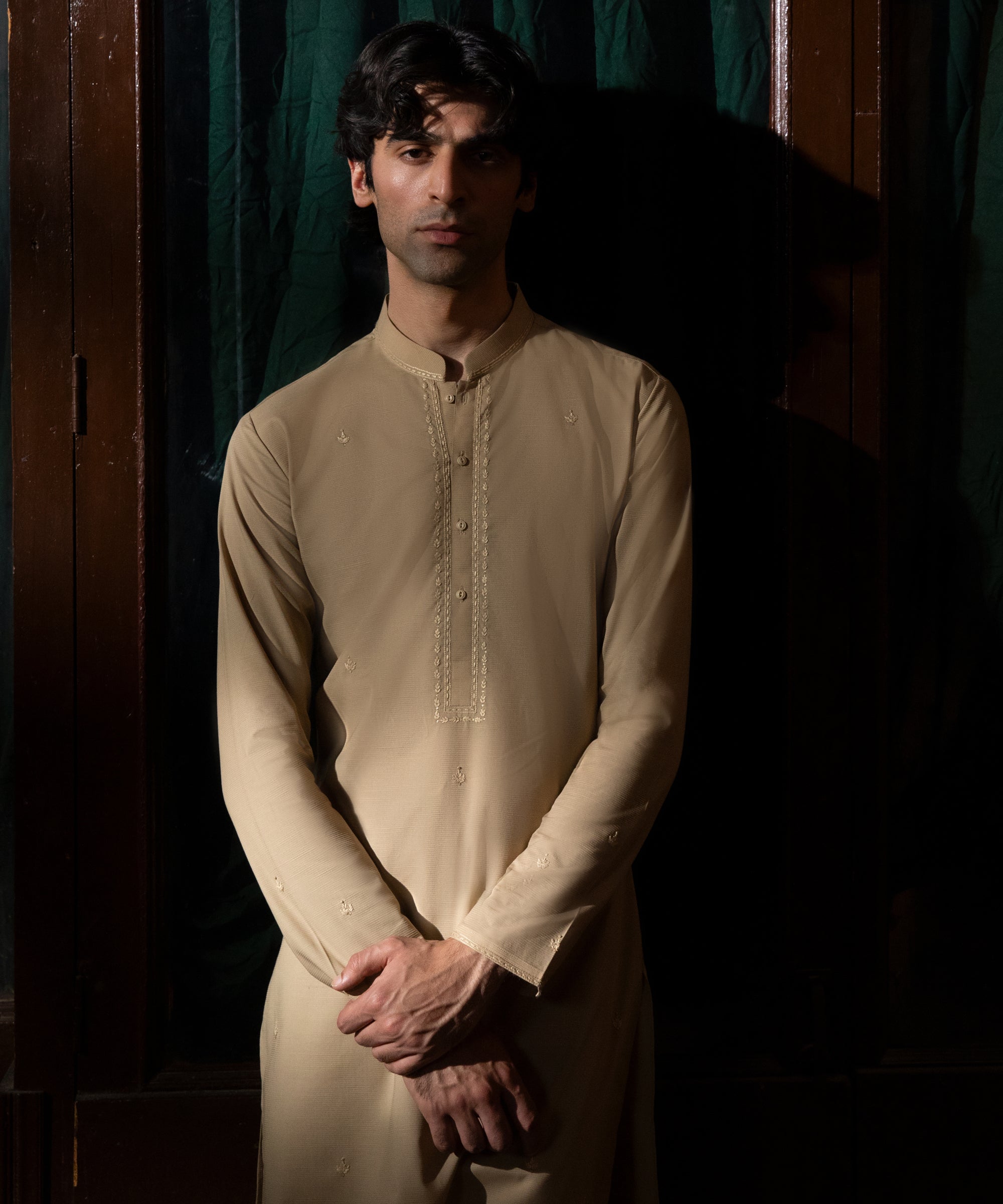 KHAKI COTTON FORMAL KURTA TROUSERS