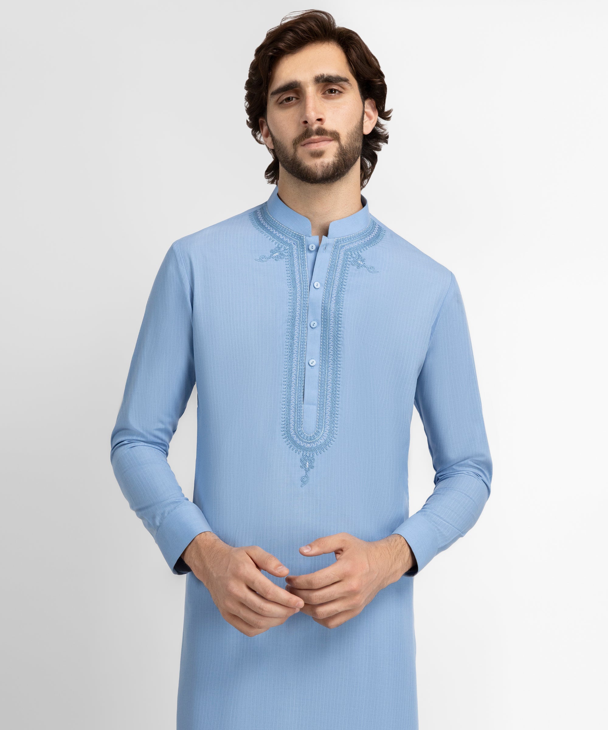 Ice Blue Semi-Formal Kurta Trousers